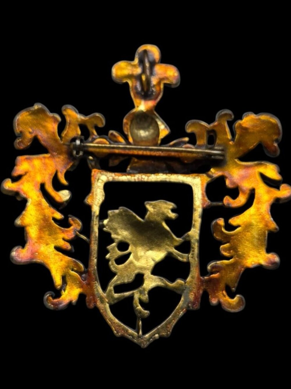 Vintage Gold Tone Heraldic Shield Brooch Pin Griffin Rampant Coat of Arms Crest - Picture 2 of 9